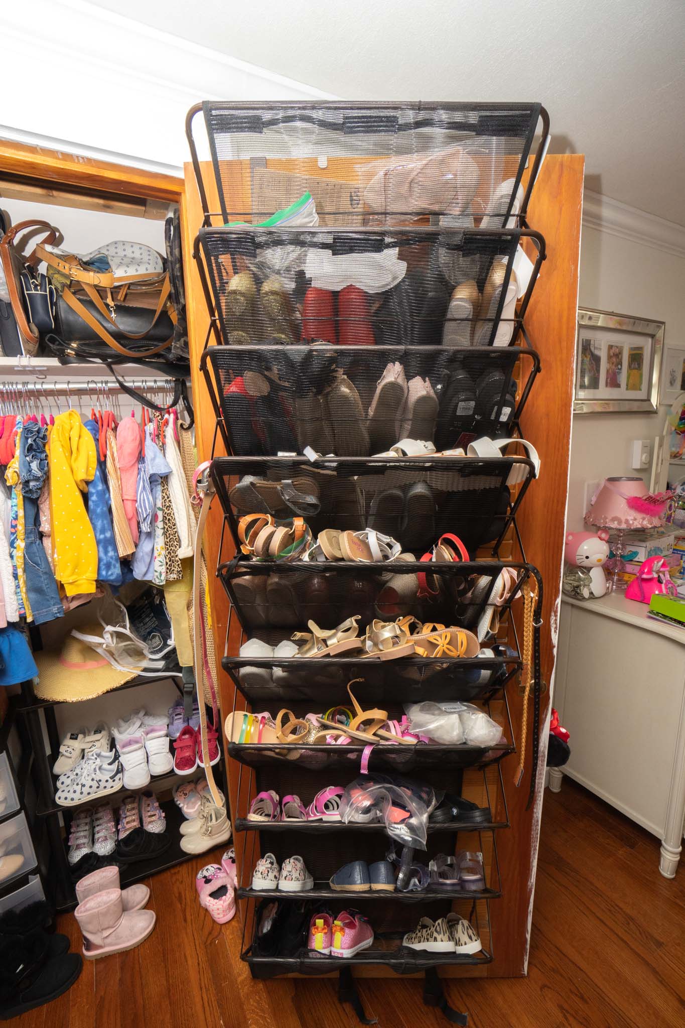 shoe rack hanging in closet