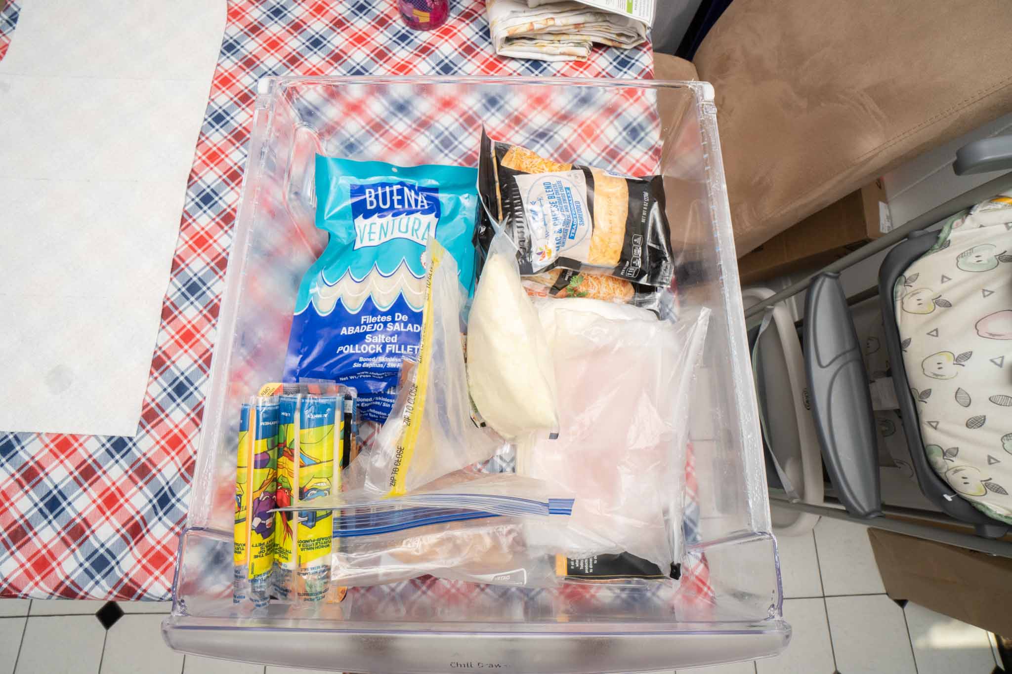 freezer drawer with food