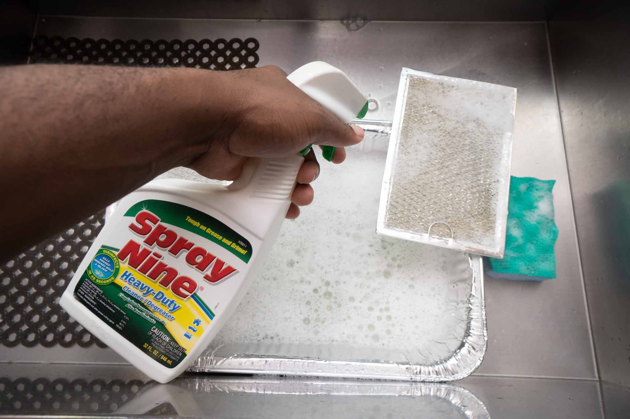 cleaning microwave filter with degreaser