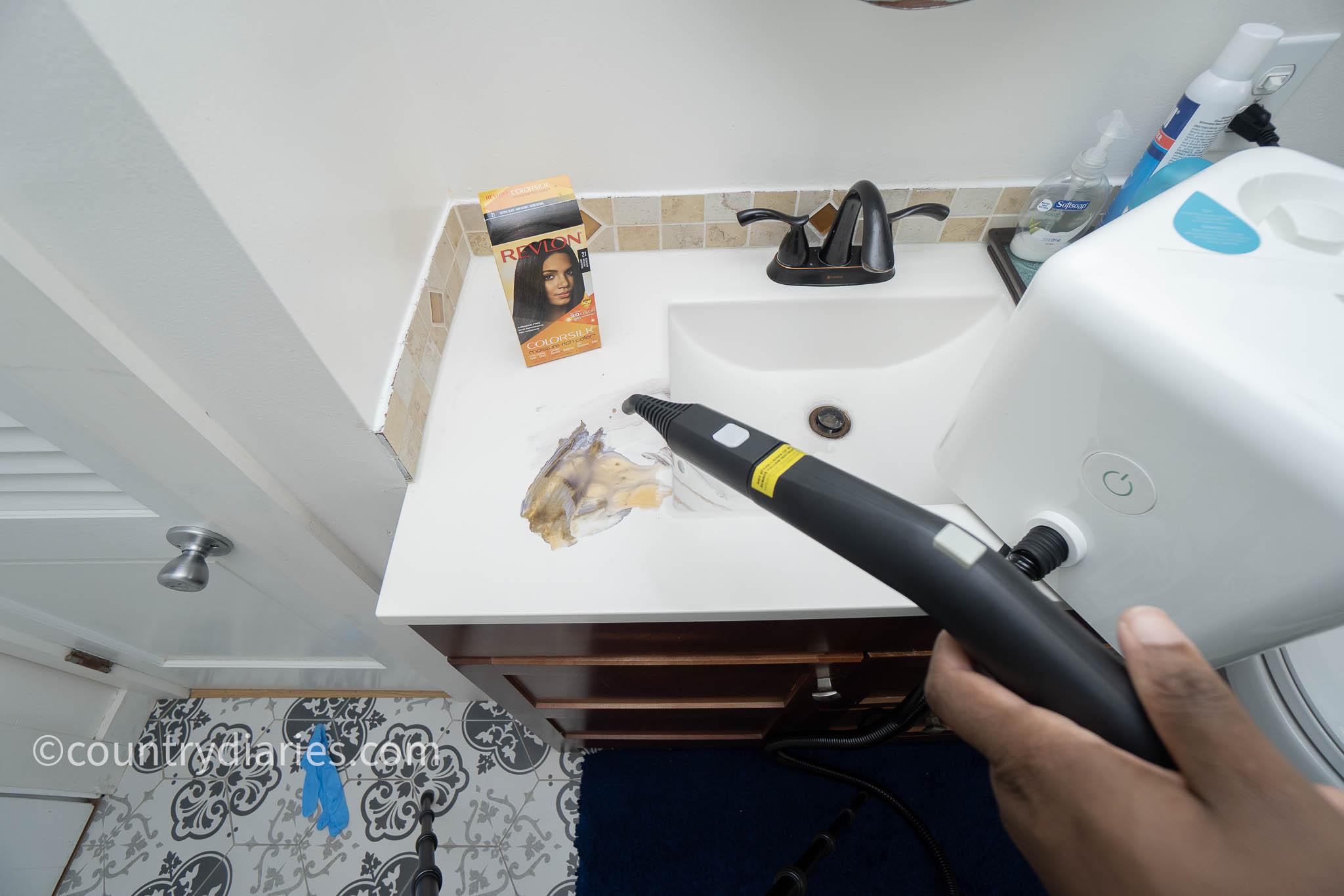 removing hair die stain with steam cleaner